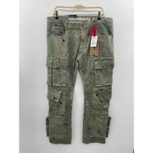 Grindhouse Solar Cargo Pants Men's 38 Solar Olive Stretch Retro Pockets Zip-Fly